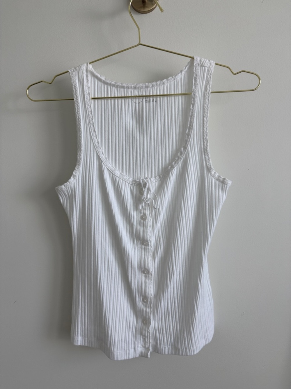 White Ribbed Button-Front Tank Top